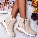 Women Boot 2021 Autumn Winter High Top Vulcanize Shoes Women Platfrom Wedges Shoes Zipper Chunky Sneakers Female Shoes Plus Size