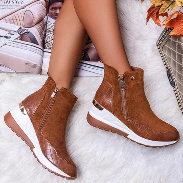 Women Boot 2021 Autumn Winter High Top Vulcanize Shoes Women Platfrom Wedges Shoes Zipper Chunky Sneakers Female Shoes Plus Size