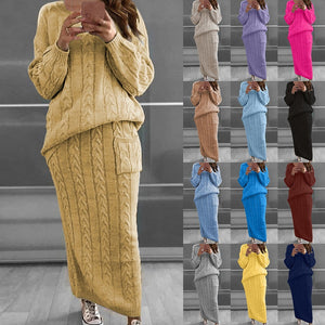 Two Piece Set Women Dress Long Sleeve Crop Tops+Pencil Skirt 2 Pc Sets Women Women Sweater Knitted Skirt Winter Suit 12 Colors