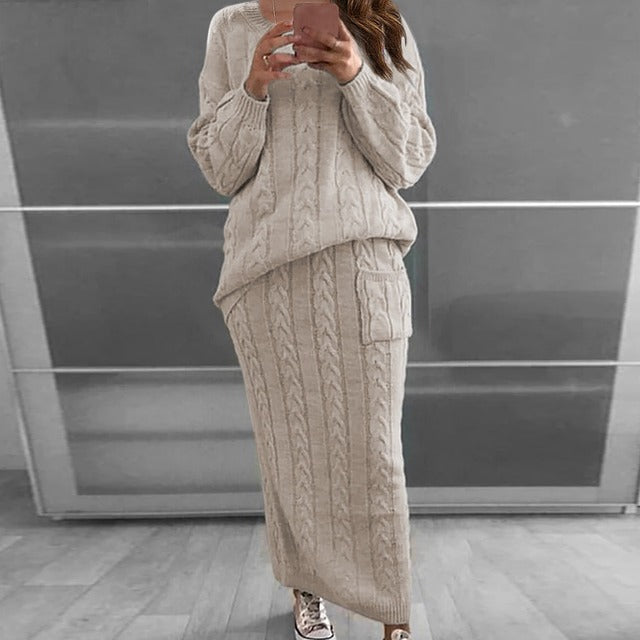 Two Piece Set Women Dress Long Sleeve Crop Tops+Pencil Skirt 2 Pc Sets Women Women Sweater Knitted Skirt Winter Suit 12 Colors