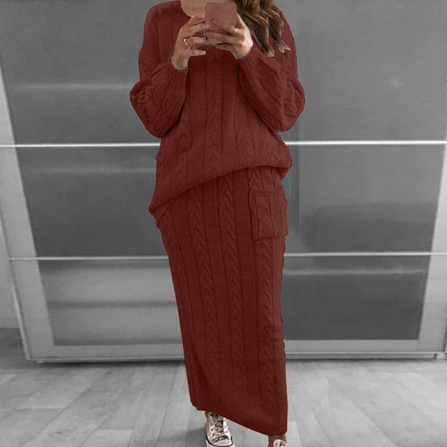 Two Piece Set Women Dress Long Sleeve Crop Tops+Pencil Skirt 2 Pc Sets Women Women Sweater Knitted Skirt Winter Suit 12 Colors