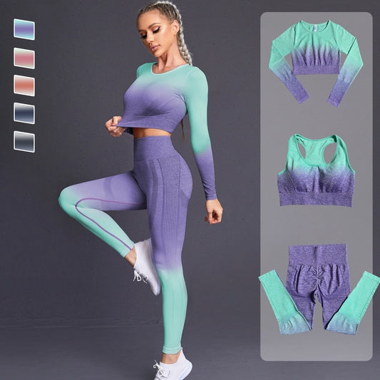 2/3PCS Seamless Women Yoga Set Workout Sportswear Gym Clothing Fitness Long Sleeve Crop Top High Waist Leggings Sports Suits