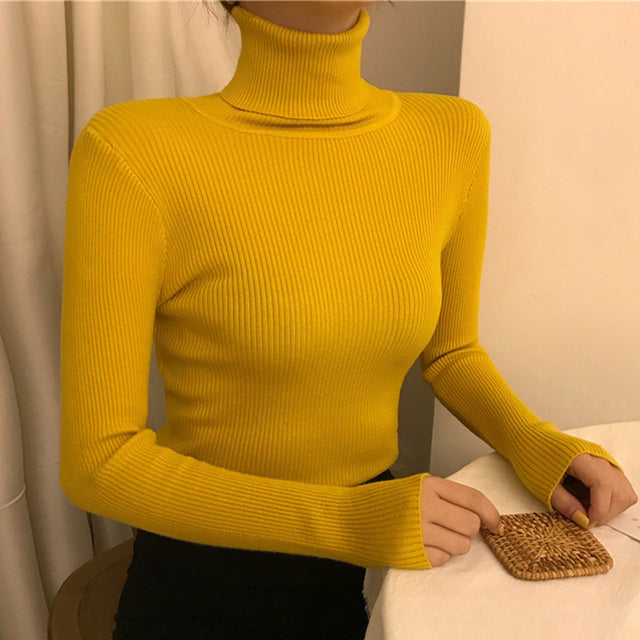 Causal Turtleneck Knitted Women Sweater Ladies Autumn Winter Fashion Korean Long Sleeve Pullover Sweater Warm Soft Tops