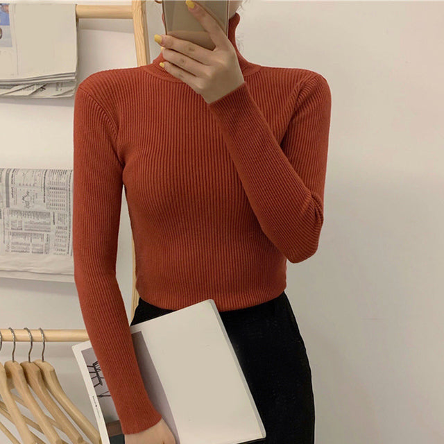 Causal Turtleneck Knitted Women Sweater Ladies Autumn Winter Fashion Korean Long Sleeve Pullover Sweater Warm Soft Tops