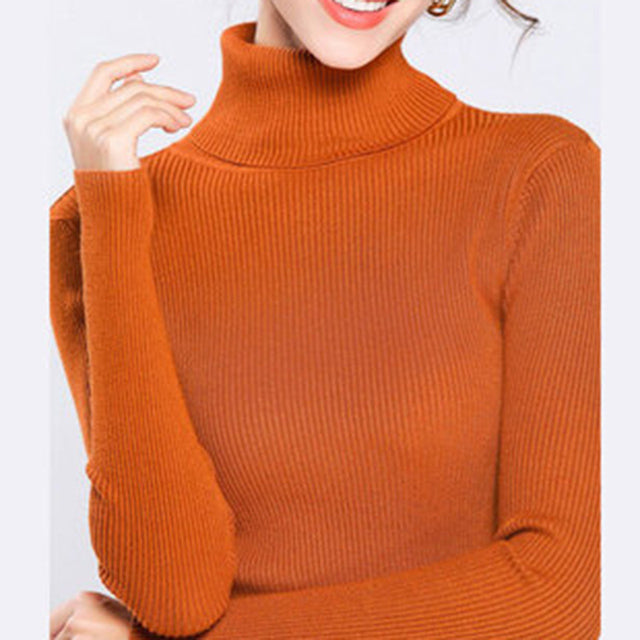 Causal Turtleneck Knitted Women Sweater Ladies Autumn Winter Fashion Korean Long Sleeve Pullover Sweater Warm Soft Tops