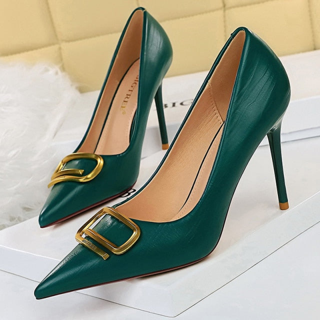 BIGTREE Shoes Rivet Woman Pumps 2021 New High Heels Stiletto Pu Leather Women Heels Sexy Party Shoes Female Heel Plus Size 43