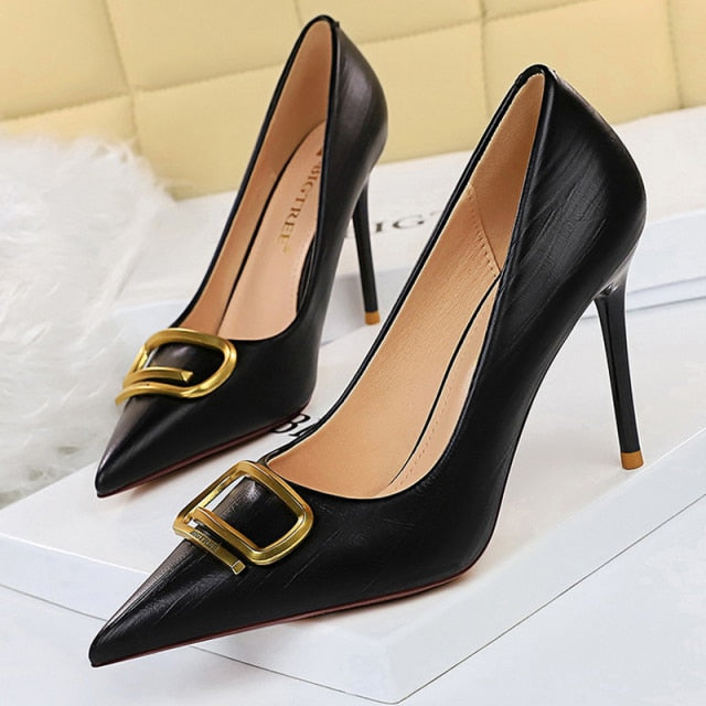 BIGTREE Shoes Rivet Woman Pumps 2021 New High Heels Stiletto Pu Leather Women Heels Sexy Party Shoes Female Heel Plus Size 43