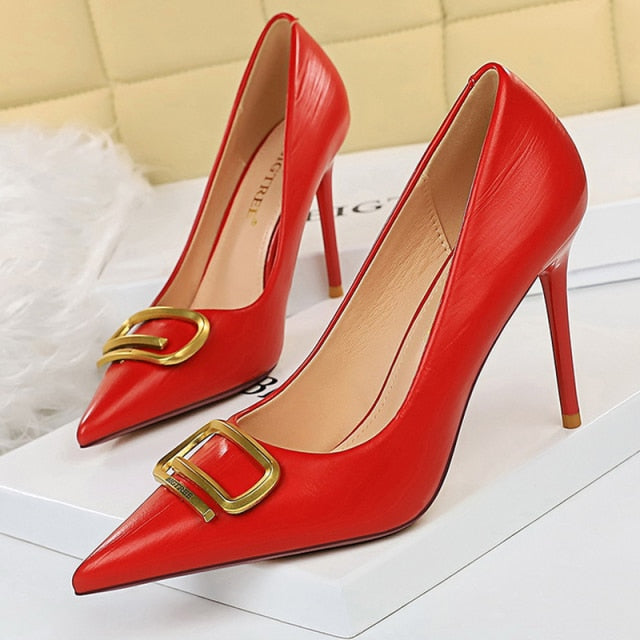 BIGTREE Shoes Rivet Woman Pumps 2021 New High Heels Stiletto Pu Leather Women Heels Sexy Party Shoes Female Heel Plus Size 43