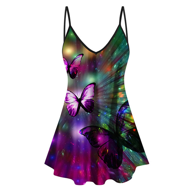 Summer New Sling V-neck 3D Butterfly Spaghetti Strap Tank Top Lady Y2K Plus Size Harajuku Colorful Animal Camis Gothic Clothes