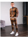 Men Casual Tracksuit Sport 2PPrinting Set Jacket+Pants Sport Jogging Athletic Trainer Solid Cotton Suit Runing Wear Gym Wear