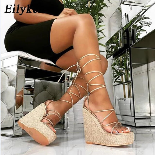 Eilyken Fashion Summer Wedges Women Sandals Open Toe Ankle Strap Ladies Platform Wedges Sandals High heels Shoes size 35-42