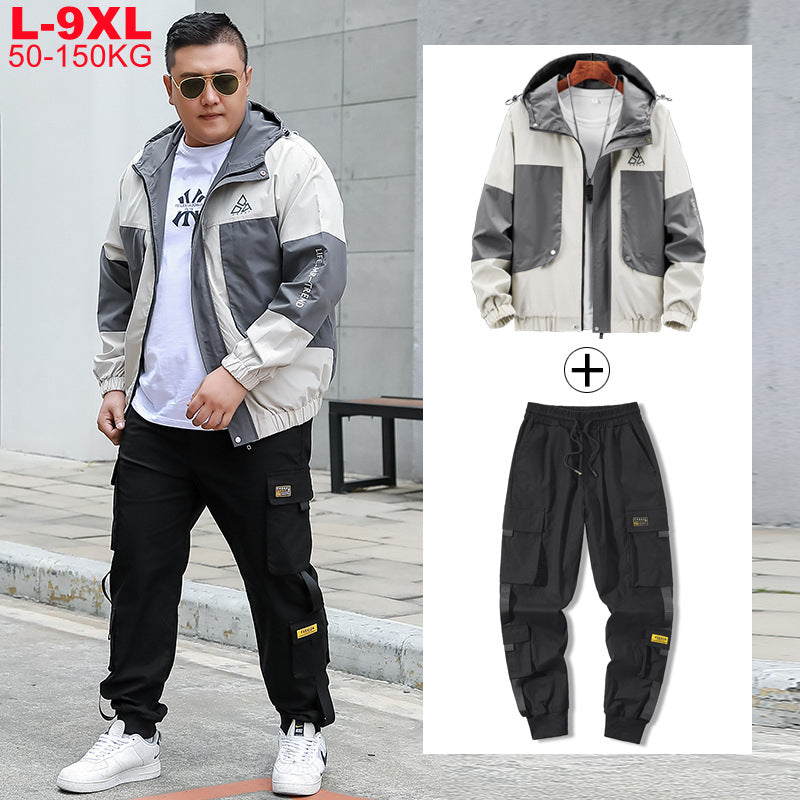 Large Size Men Sets Tracksuit Harem Cargo Jacket Pants 2 Piece Set Mens Oversize Xxxxl Coat Male Track Suit 5xl 6xl 7xl 8xl 9xl