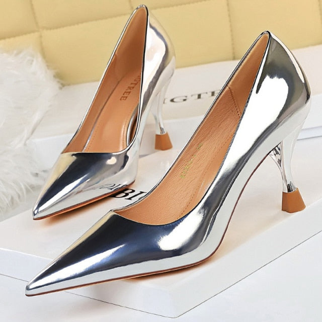 BIGTREE Shoes Woman Pumps Patent Leather High Heels Shoes Women Basic Pump Wedding Shoes Female Stiletto Women Heel Plus Size 43