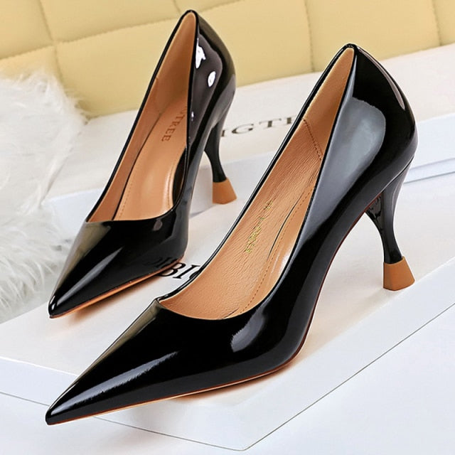 BIGTREE Shoes Woman Pumps Patent Leather High Heels Shoes Women Basic Pump Wedding Shoes Female Stiletto Women Heel Plus Size 43