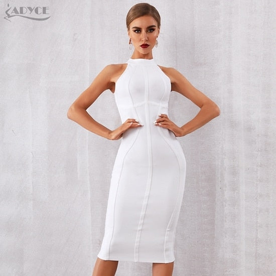 Adyce 2022 New Summer White Women Bodycon Bandage Dress Elegant Tank Sexy Sleeveless Club Celebrity Evening Runway Party Dresses