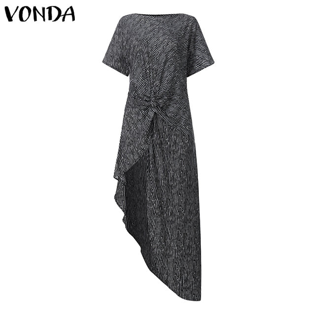 VONDA 2022 Summer Women Asymmetrical Blouse Sexy Split Hem Striped Party Tops Long Ladies Office Shirt Ladies Tunic Blusas Femm