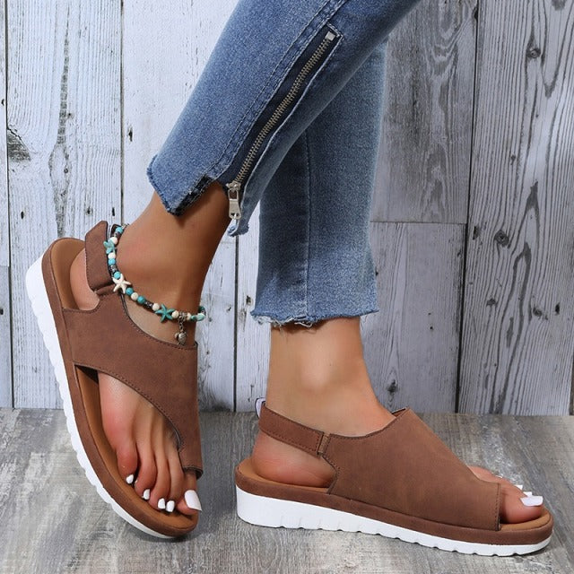 Women PU Leather Shoes Comfy Platform Flat Sole Ladies Casual Soft Big Toe Foot Correction Sandal Orthopedic Bunion Corrector