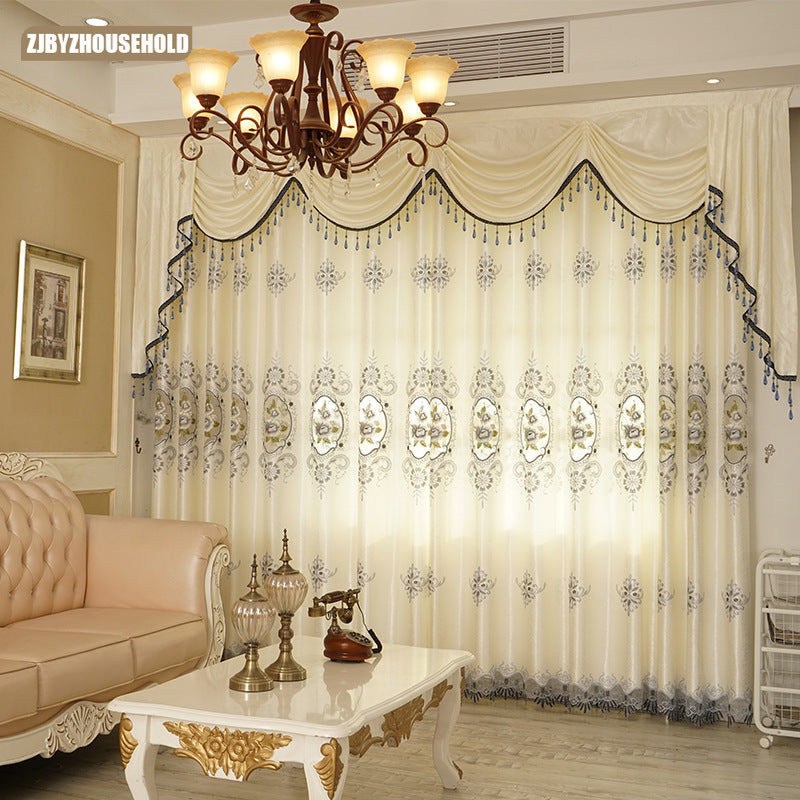 High-grade European Hollow Embroidery Semi-shading Curtains for Living Dining Room Bedroom.