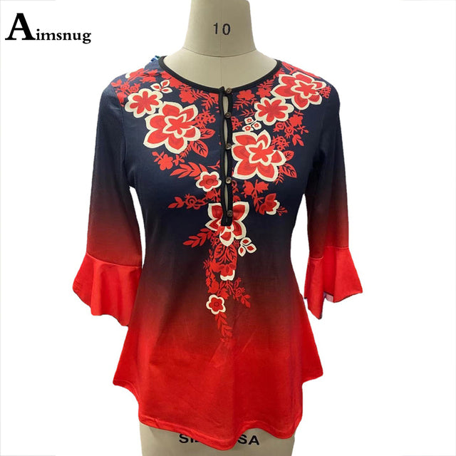 Oversized Ladies Elegant Model Flower Print Shirt Flare Sleeve Women&#39;s Top Bohemian 2021 Summer Loose Tees Clothing Femme 5XL