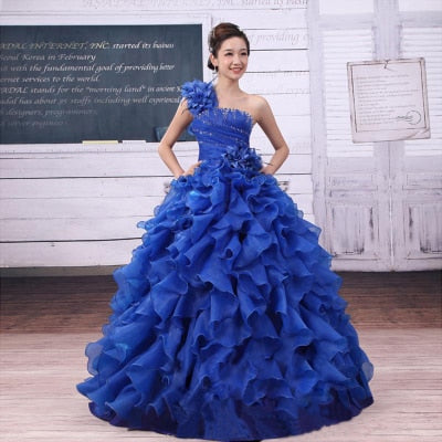 Suosikki Arrival Evening Dress Ball Gown One Shoulder Ruffle Rhinestone Evening Gown Prom Dresses Vestido De Festa Longo 2018