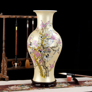Jingdezhen ceramic fishtail vase gold glaze plum tree pastel vase modern home furnishing room decorative crafts and ornaments